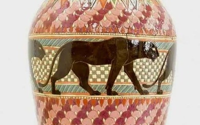 Attrib To: LAURENT BOUVIER FRENCH AESTHETIC MOVEMENT ART POTTERY BLACK PANTHER VASE Attributed