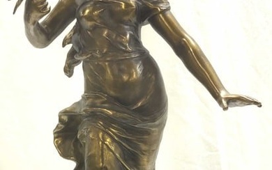 Auguste Moreau Antq Gilt Metal Statue, France