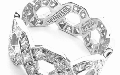 Authentic! Tiffany & Co Platinum Diamond Eternal Wide Link Band Ring Size 5.5