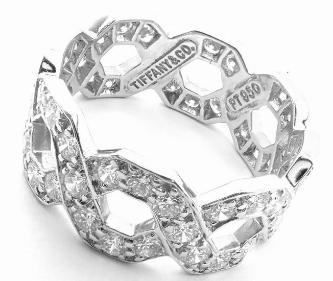 Authentic! Tiffany & Co Platinum Diamond Eternal Wide Link Band Ring Size 5.5
