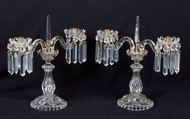 BACCARAT. Pair of candelabra with two crystal arms...