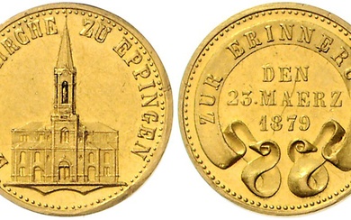 BADEN, Friedrich I., 1856-1907, Goldabschlag des Gedenkkreuzers 1879 a.d. Einweihung der evangelischen Kirche zu Eppingen