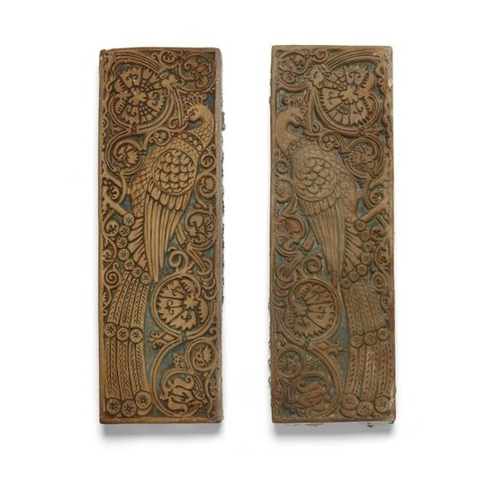 BATCHELDER TILE (1910-1930s) Pair of Peacock Tiles early 20th centuryglazed terracottaheight of ...