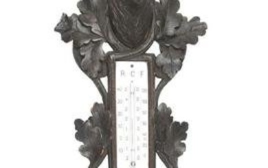 BLACK FOREST "FRUITS OF THE HUNT" THERMOMETER AND BAROMETER.