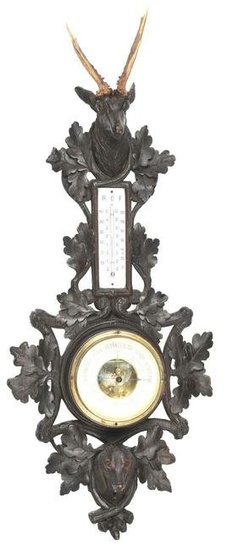 BLACK FOREST "FRUITS OF THE HUNT" THERMOMETER AND BAROMETER.
