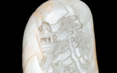 BOULIER "PAYSAGE" EN RUSSET ET JADE BLANC Chine, Attribué à la dynastie Qing Sculpté d'un...