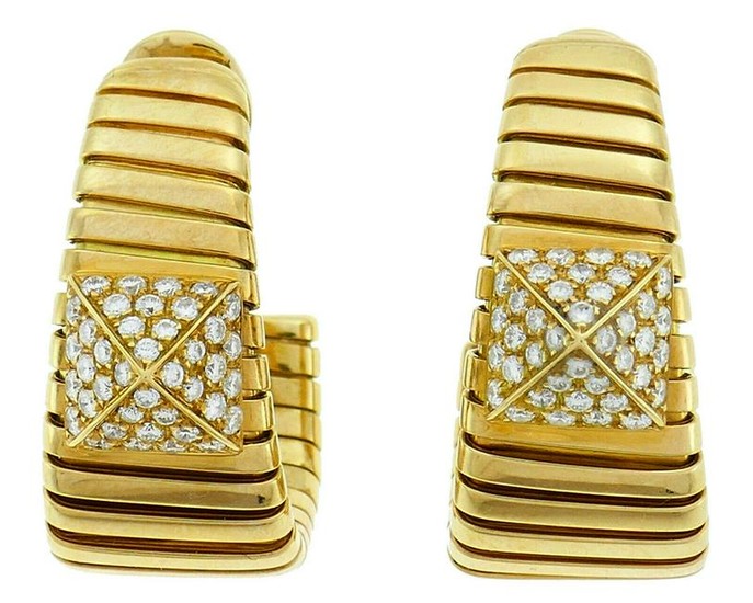 BULGARI Tubogas Diamond Yellow Gold EARRINGS Hoop