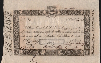 Banco Español de San Fernando. 1 de febrero de 1835. 4.000 reales de vellón. Casi SC