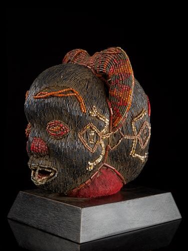 Beaded Janus Head Sculpture with Diadeem Headdress