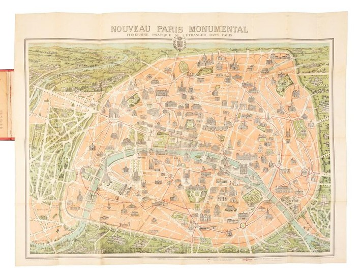 Beautiful 19th c. color map of Paris