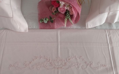 Bellavia cotton percale hand embroidery sheets. Pink color - Cotton - AFTER 2000