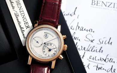 Benzinger. A Limited Edition Pink Gold Chronograph Wristwatch with handcrafted guilloché Dial