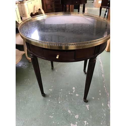 Black French Style Marble Top Circular Side Table on Castors...