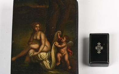 Black Lacquer Box With Woman and Putti.