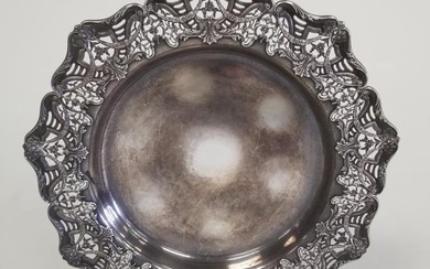 Black Star & Frost ornate pierced sterling silver shallow bowl / tray: 33 troy oz, 14 1/2" dia.