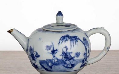 Blue and porcelain ovoid teapot Chinese, 18th Century painted with...