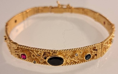 Bracelet en or massif GG 750 avec div. pierres précieuses, longueur env. 18,5cm, largeur env....