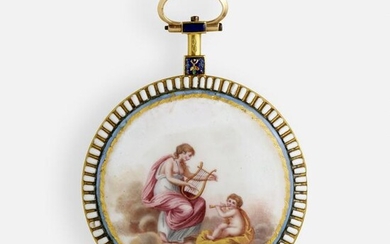 Breguet, Enamel and gold pocket watch with key