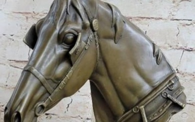 Bronze Horses Head Sculpture On Marble Base - 11lbs