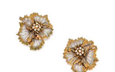 Buccellati Pair of Two-Color Gold and Diamond Earclips