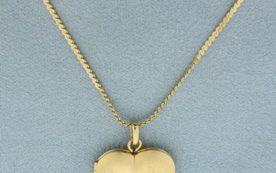 Butterfly and Rose Etched Heart Locket Necklace in 14k Yellow Gold