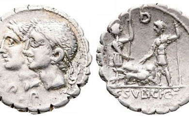 C. Sulpicius C.f. Galba, Rome, 106 BC. AR Serrate Denarius (20 mm, 3.73 g).