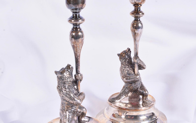 CANDLESTICKS, gilt copper, Art Nouveau, probably Russia, early 20th century.