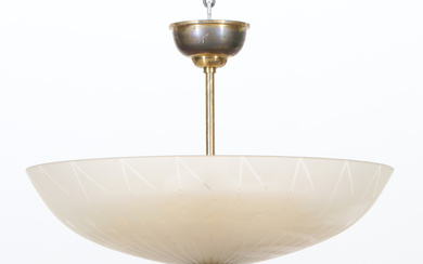 CEILING PLAFOND. Brass with glass cups. Swedish modern, 1940s/50s.