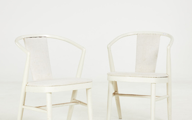 CHAIRS. 1 pair, mid 20th century, painted white, reupholstered.