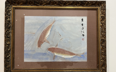 陈文希 水彩画 鲤鱼 CHEN WENHSI CHINESE INK AND COLOUR PAINTING OF KOI FISHES