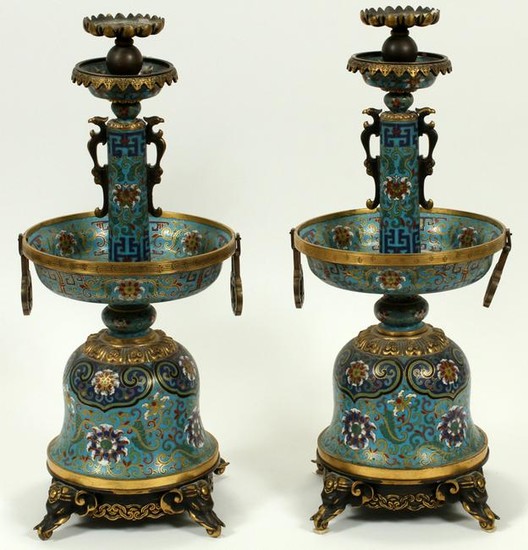 CHINESE CLOISONNE CANDLESTICKS, PAIR
