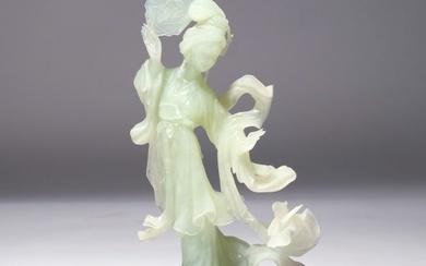 CHINESE QING DYNASTY PALE CELADON JADE GUANYIN