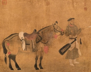 CHINESE SCROLL PAINTING OF MAN AND HORSE LATE 19TH…