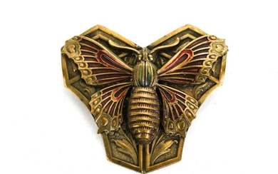 COLD PAINTED ART DECO BRASS BUTTERFLY BROOCH