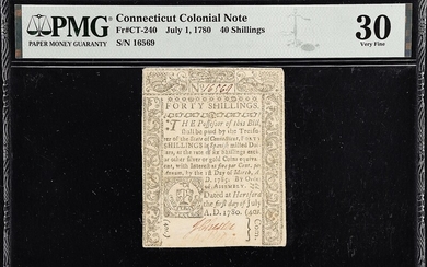 CT-240. Connecticut. July 1, 1780. 40 Shillings. PMG Very Fine 30.