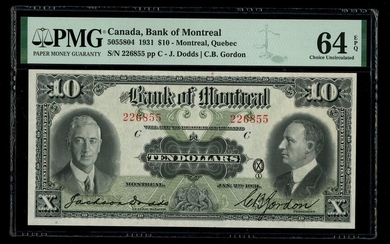 Canada: Bank of Montreal, $10, 2.1.1931, serial number 226855