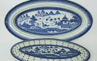 Canton Fish Platter and Strainer, 19th Century