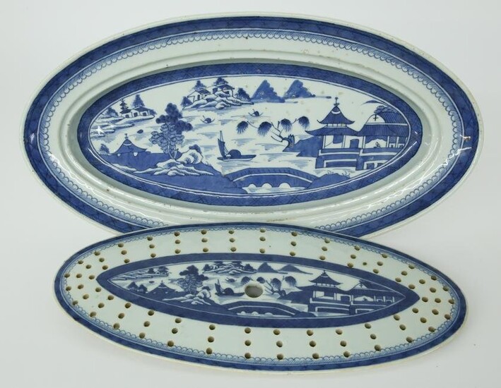 Canton Fish Platter and Strainer, 19th Century