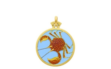 Cartier Gold, Enamel and Plique-à-Jour Enamel Cancer Zodiac Pendant, France
