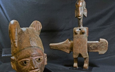 Carved Bambara Door Lock & African Mask