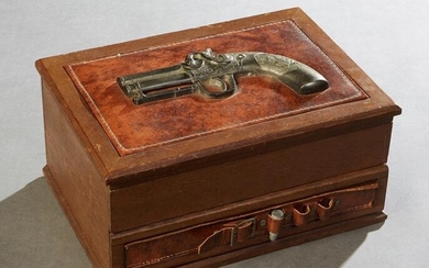 Carved Mahogany Gambler's Box, 20th c., the lid mounted