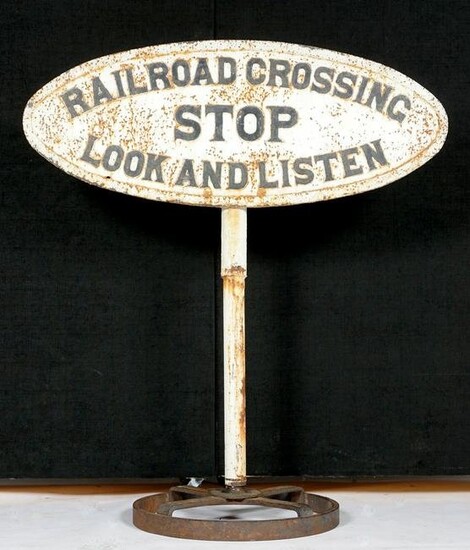 Cast Iron Railroad Crossing Sign and Stand