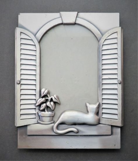 Cat In Window Metal Glass Art Deco Picture Frame, Vintage Austin Collection