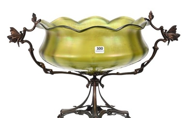 Centerpiece, Iridescent Green Loetz Style Bowl