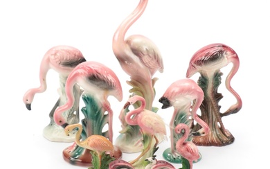 Ceramic Flamingo Figurines with Salt and Pepper Shakers, Mid-20th Century