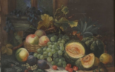 Cercle de George Lance (1802-1864) Cercle de George Lance (1802-1864) Nature morte de raisins, pêches,...