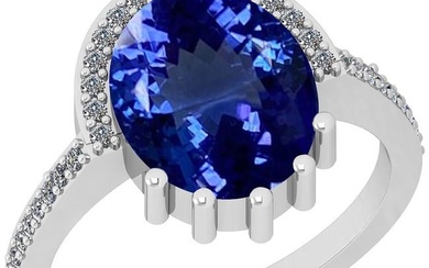 Certified 3.24 Ctw VS/SI1 Tanzanite and Diamond 14K White Gold Vintage Style Ring