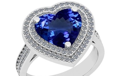 Certified 5.07 Ctw VS/SI1 Tanzanite And Diamond 14k White Gold Vingate Style Engagement Halo Ring