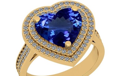 Certified 5.07 Ctw VS/SI1 Tanzanite And Diamond 14k Yellow Gold Vingate Style Engagement Halo Ring