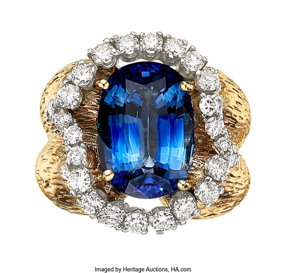 Ceylon Sapphire, Diamond, Gold Ring The ring features an...
